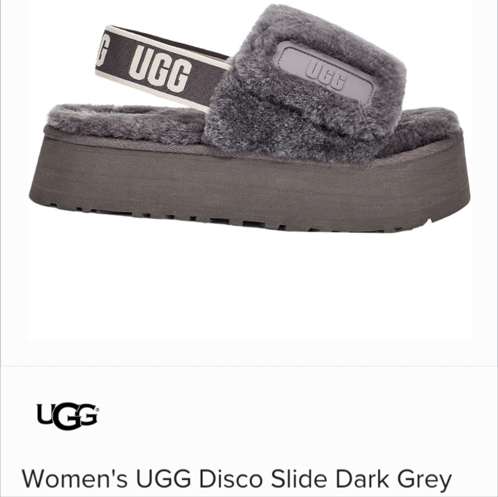 UGG Women’s Disco Slide Slingback Sandals Slippers Dark Gray Shearling US Size 7